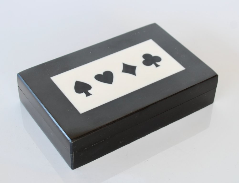 DOUBLE BLACK AND WHITE CARD & DICE BOX  4.5X19X12CM